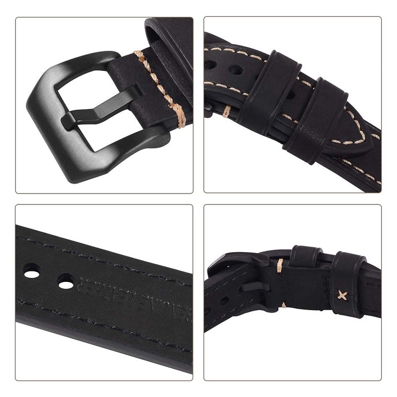 EACHE Leather Watch Bands for Men,Vintage Crazy Horse Leather & Vegetable Tanned Leather & Oil Waxed Thick Leather Watch Bands 20mm 22mm 24mm 26mm, Black-Black Buckle, 26mm, Vintage - Image 5